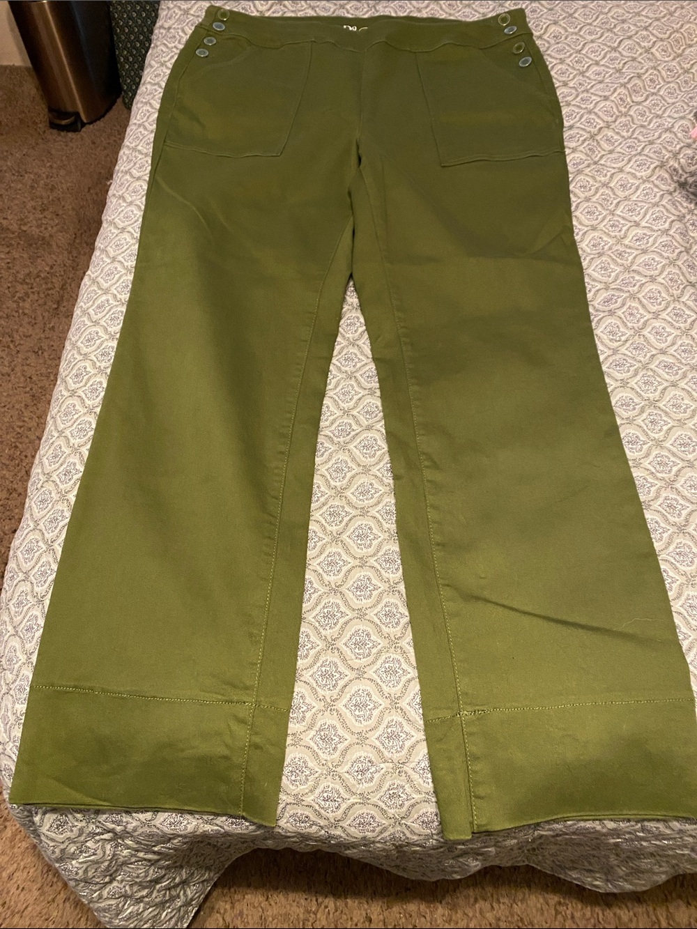 Diane Gilman Olive Button-Front Wide-Leg Pants